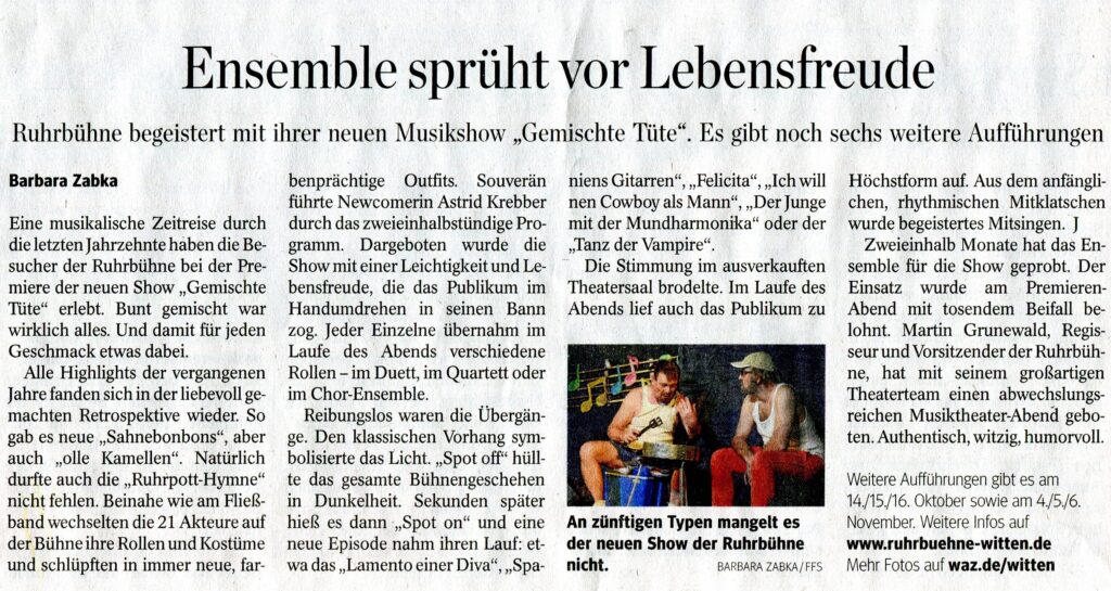 Szenenfoto 3 aus „Die gemischte Tüte“ auf der Ruhrbühne Witten