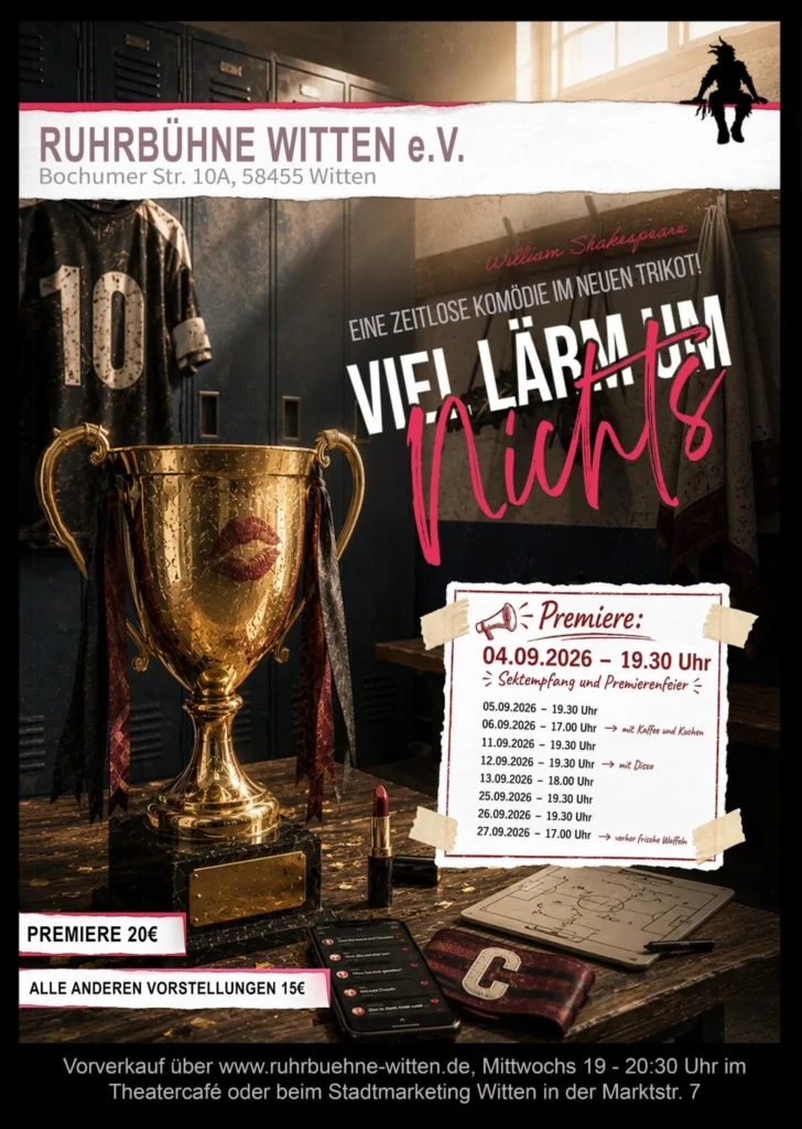 Veranstaltungsplakat zu Viel Lärm um nichts mit Premiere am 4. September 2026